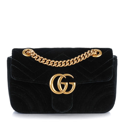 Gucci Velvet Matelasse Mini GG Marmont Shoulder Bag Black 1 of 7