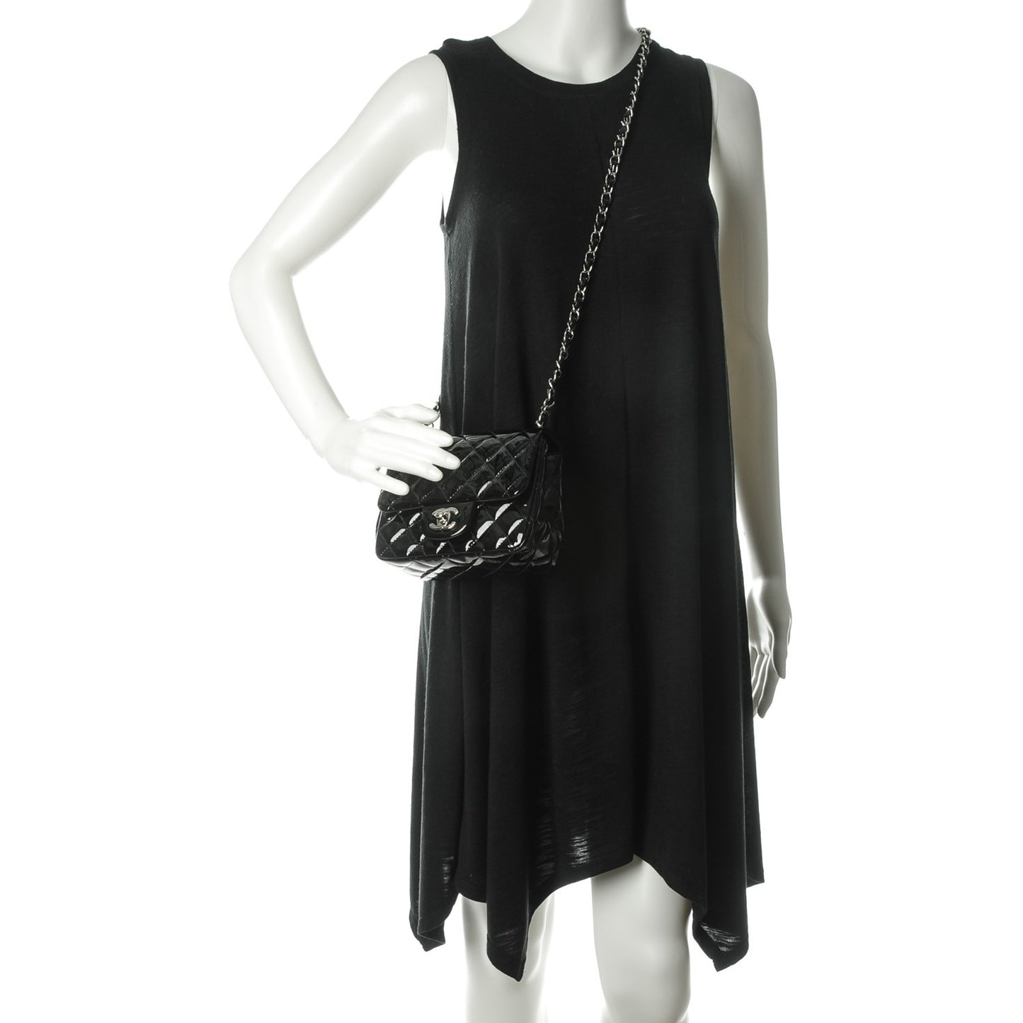 Patent Calfskin Quilted Mini Square Flap Black