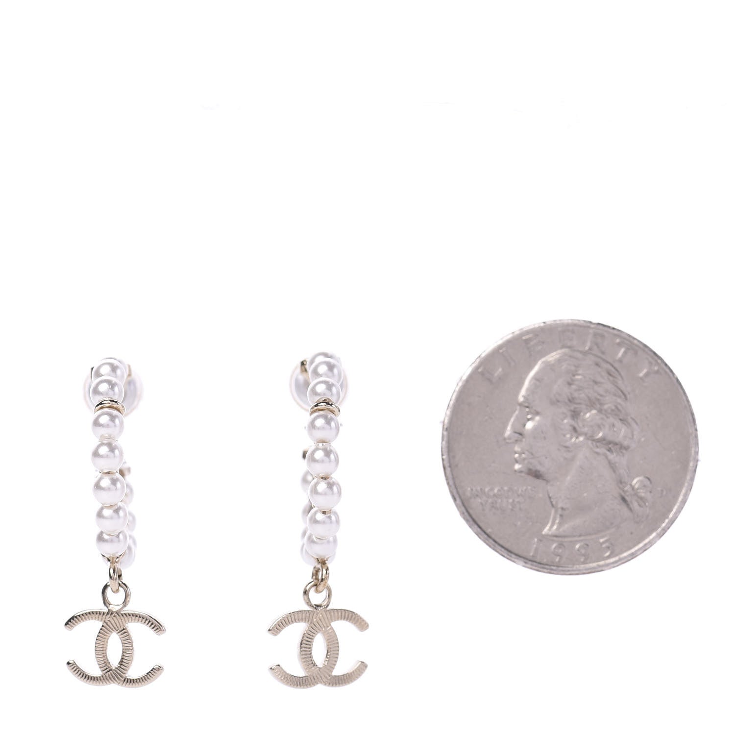 Chanel Pearl Charms CC Hoop Earrings Gold 2 of 5
