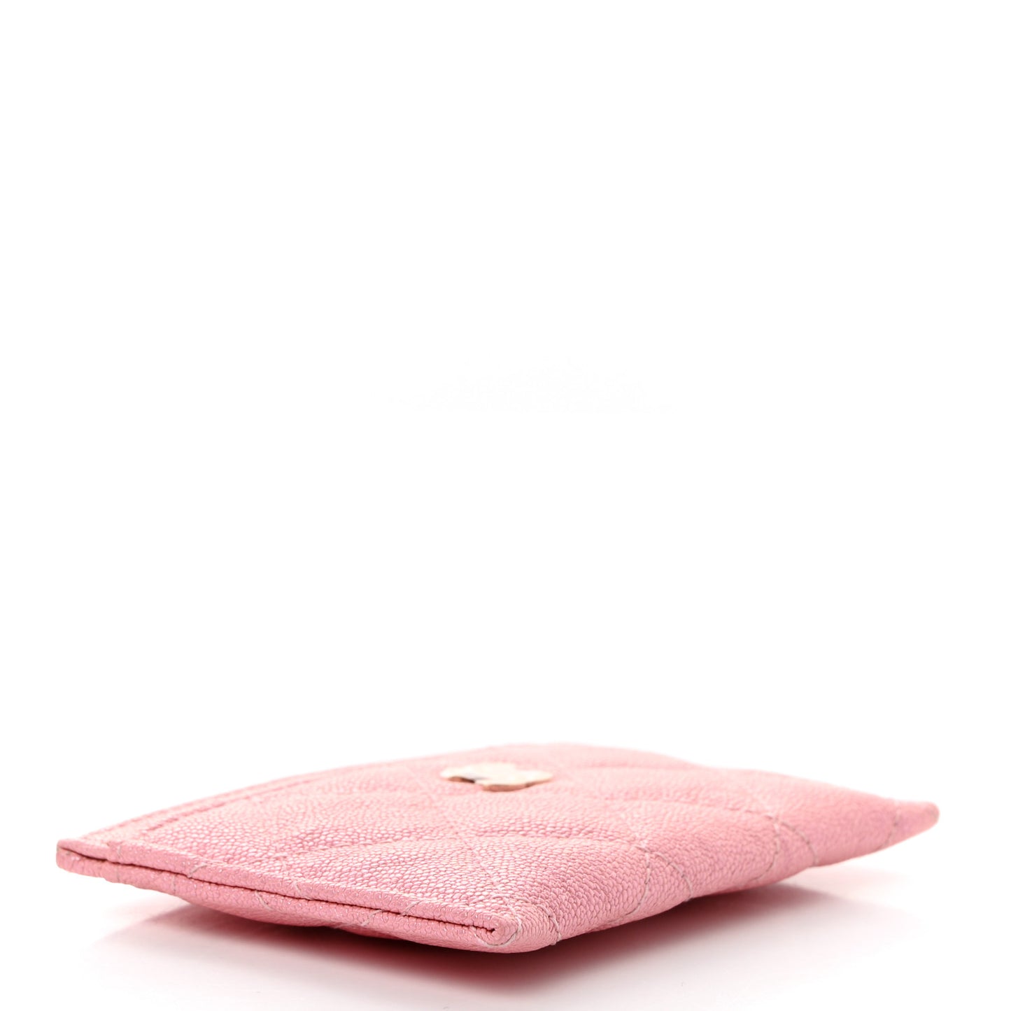 Iridescent Caviar Quilted Card Holder Pink