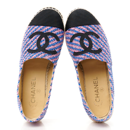 Chanel Tweed Grosgrain CC Espadrilles 38 Blue Pink Black White 2 of 12