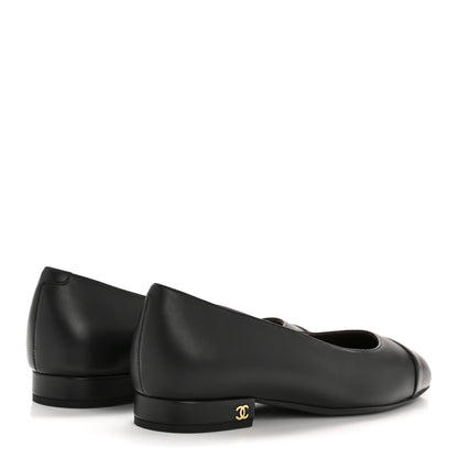 Chanel Lambskin Cap Toe CC Uniform Ballerina Flats 37 Black 5 of 10