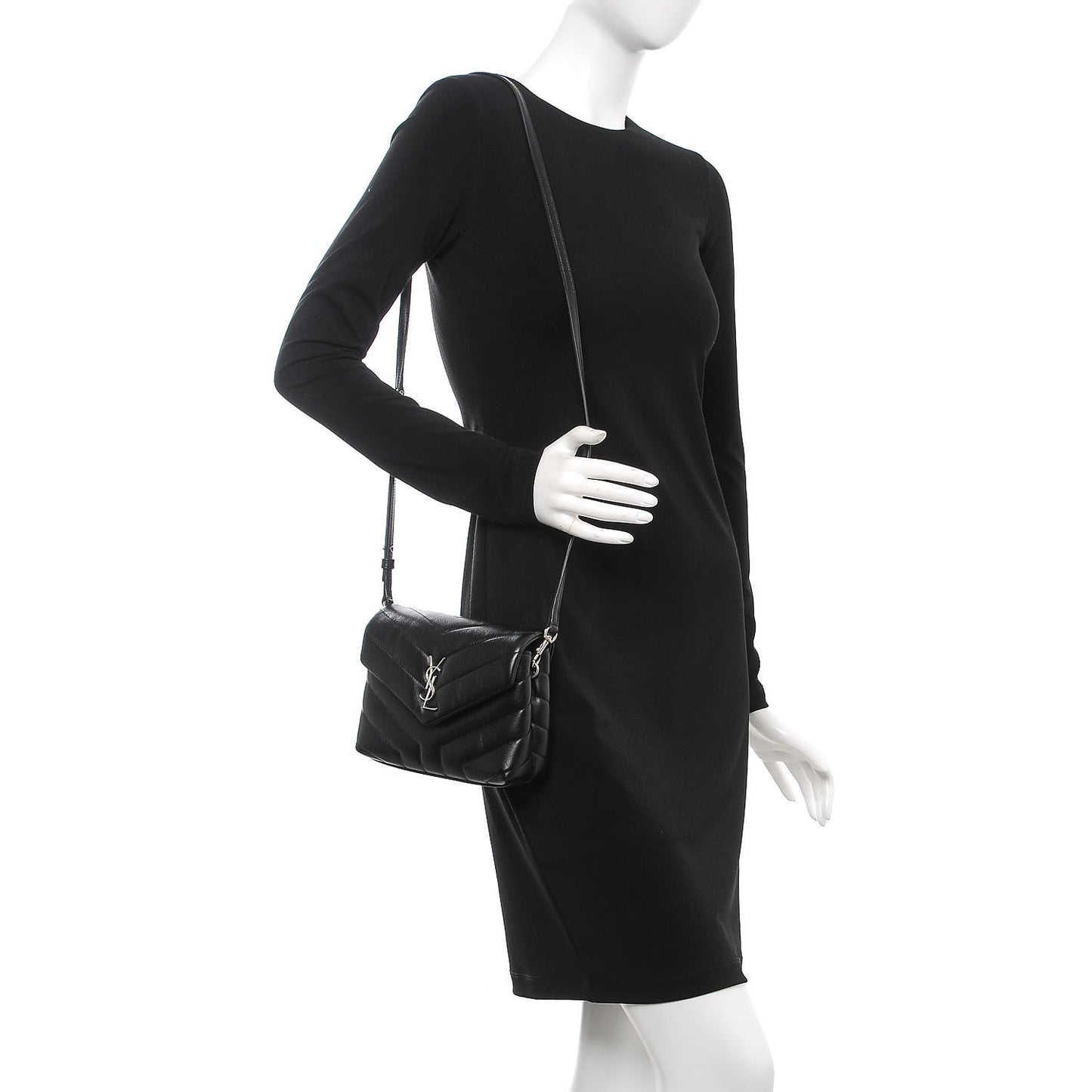 Calfskin Y Quilted Monogram Toy Loulou Crossbody Bag Black