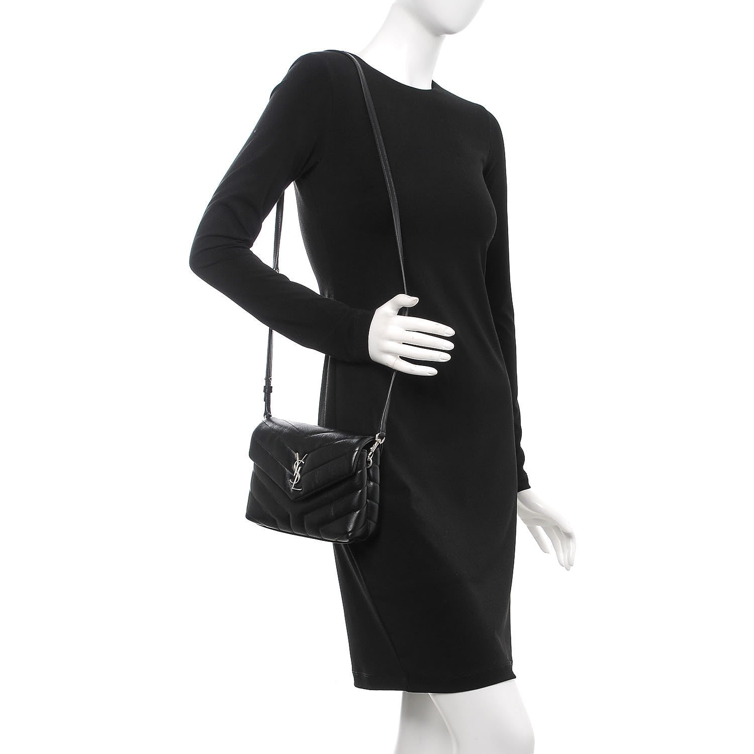 Saint Laurent Calfskin Y Quilted Monogram Toy Loulou Crossbody Bag Black 2 of 8