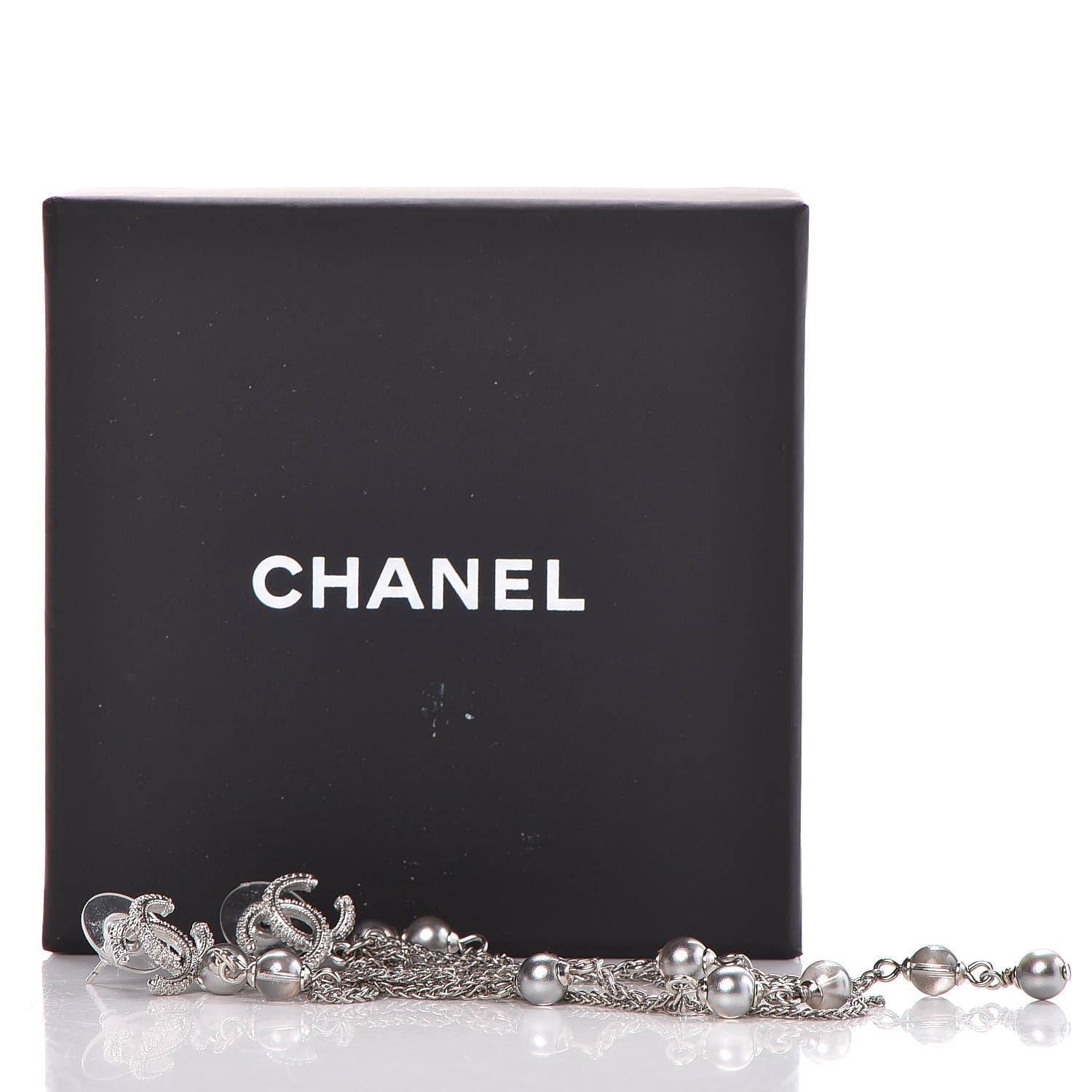 Chanel Ruthenium Pearl CC Drop Earrings Pearly Grey 3 of 5