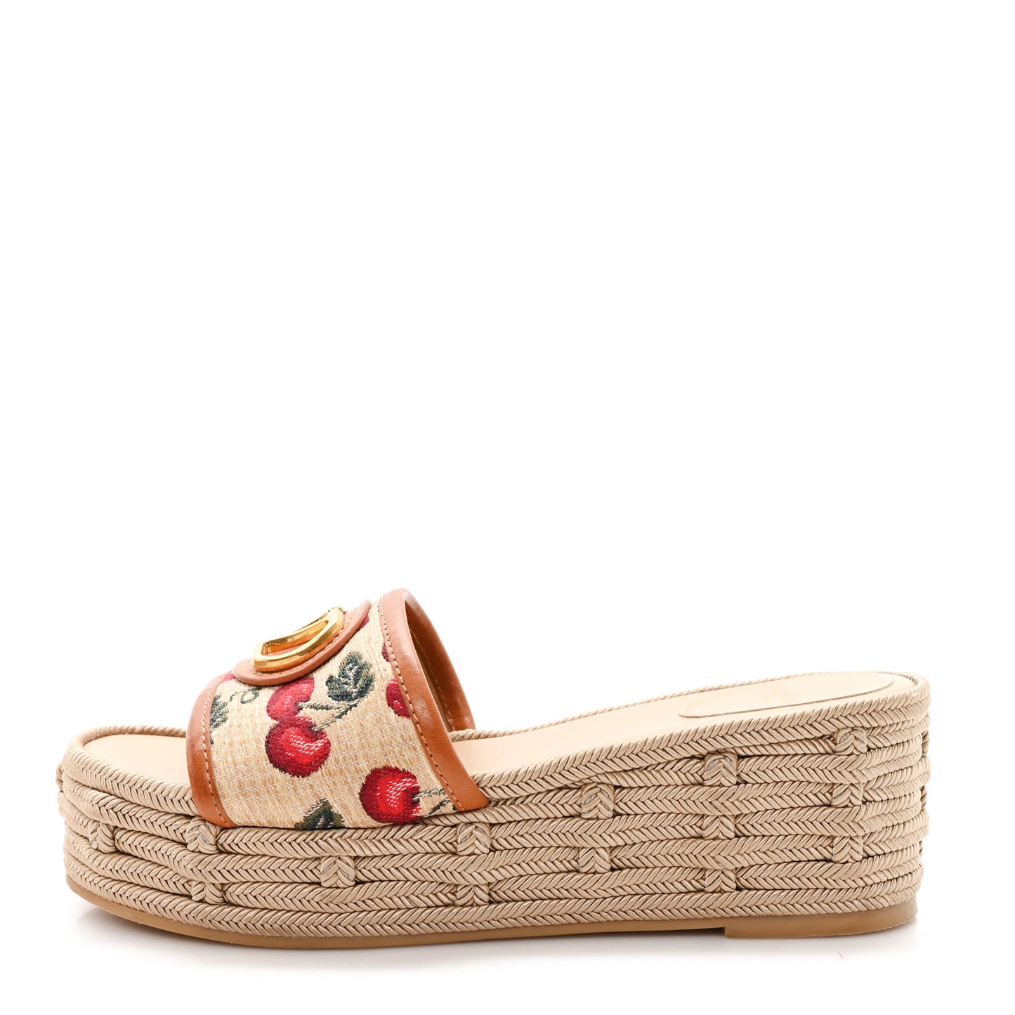 Calfskin Vlogo Signature Cherryfic Pattern Wedge Espadrille Sandals 35 Natural Red