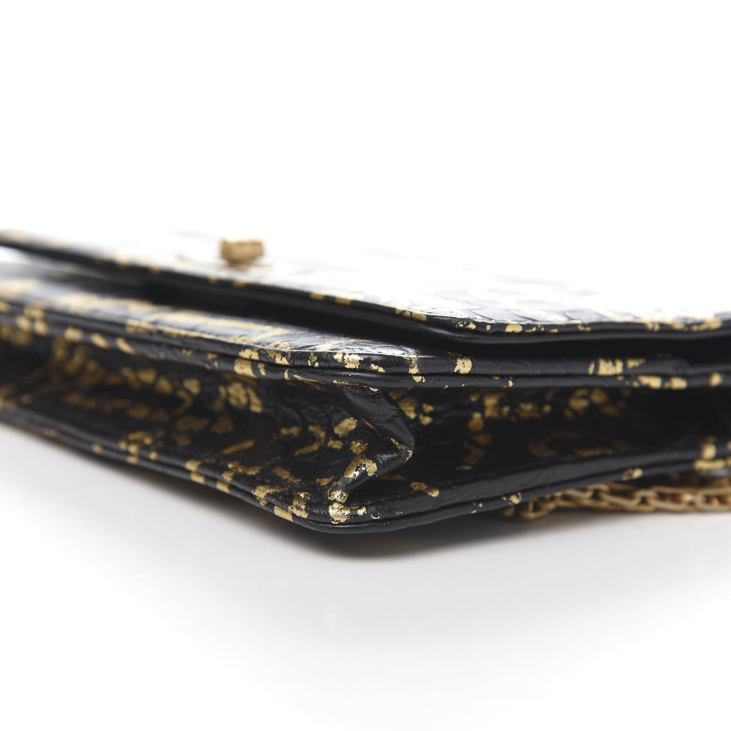 Calfskin Crocodile Embossed Graffiti 2.55 Cocodile Reissue Wallet On Chain WOC Black Gold