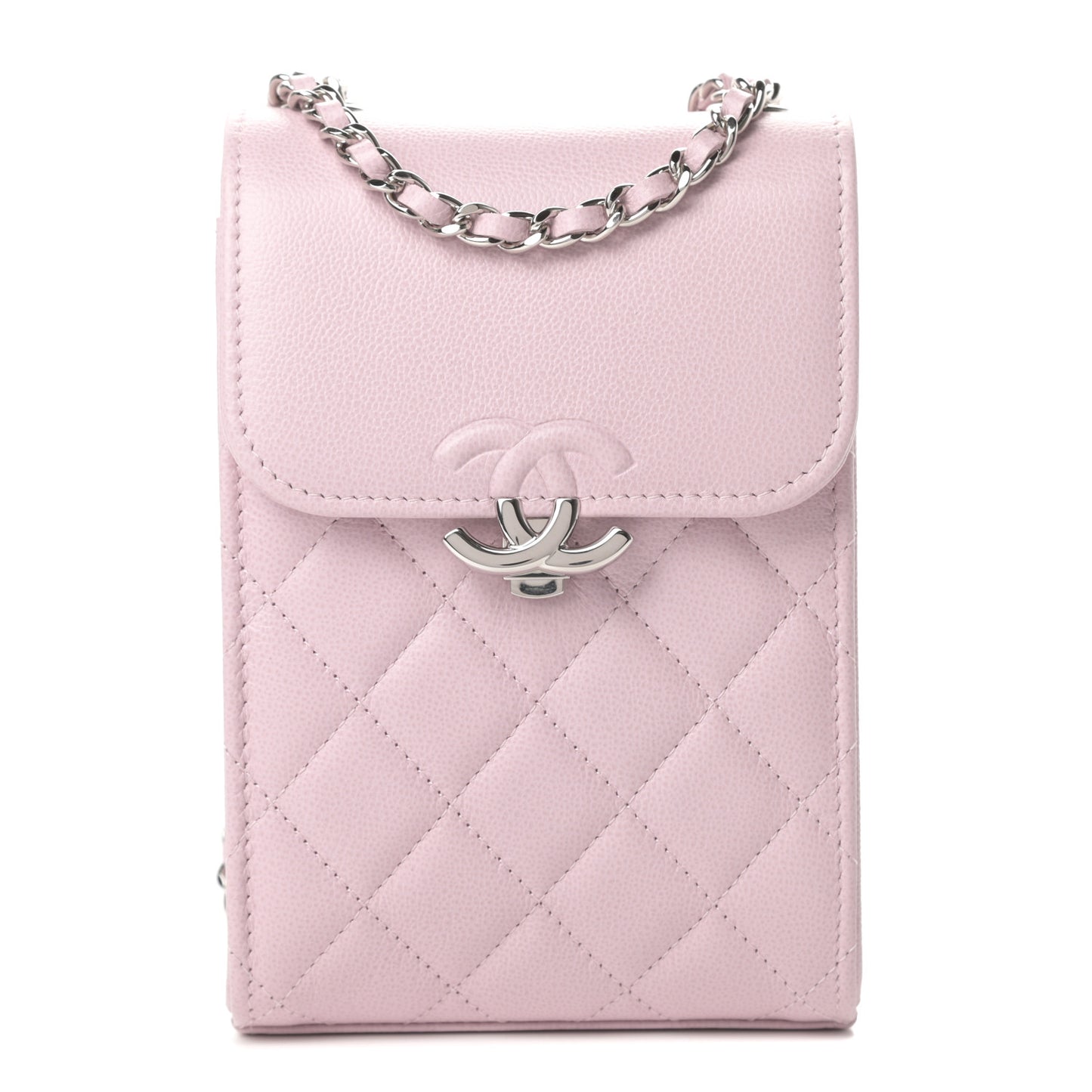 Grained Calfskin Quilted CC Box Clutch With Chain Rose