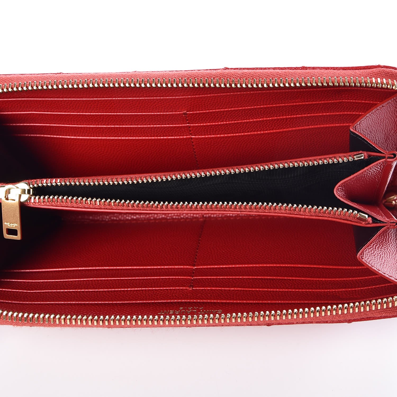 Saint Laurent Grain De Poudre Matelasse Chevron Monogram Zip Around Wallet Red 7 of 8