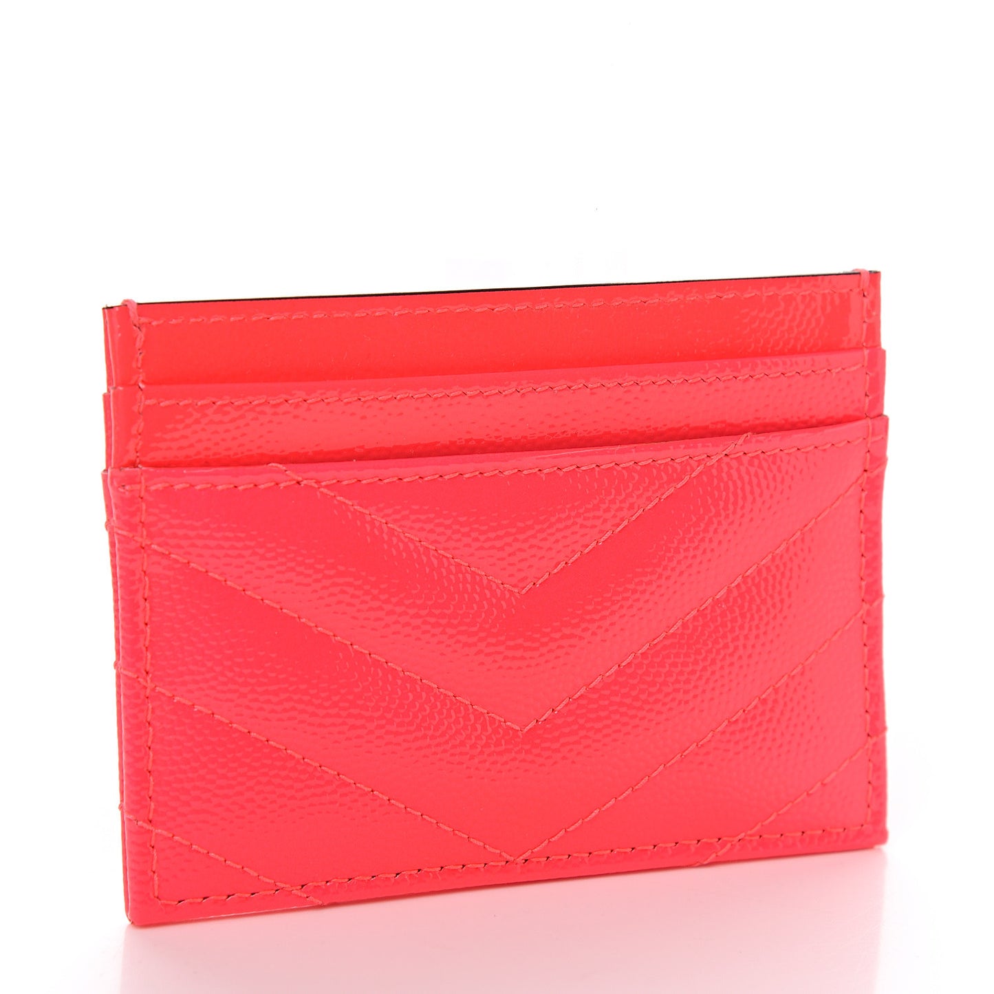 Grain De Poudre Matelasse Chevron Monogram Credit Card Case Neon Pink