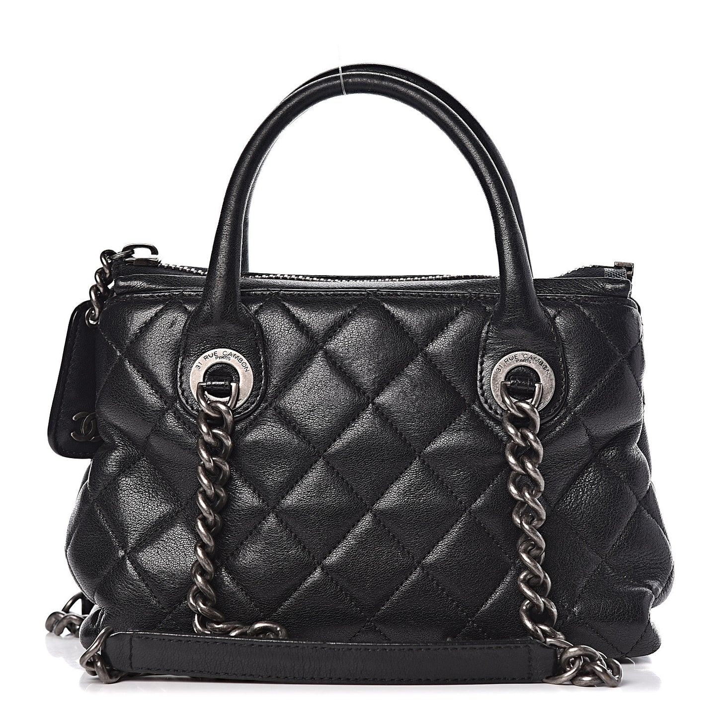 Shiny Sheepskin Quilted Small Shopping Tote Black