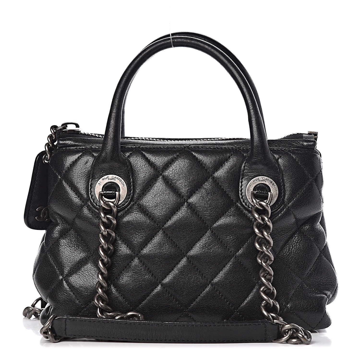 Chanel Shiny Sheepskin Quilted Small Shopping Tote Black 1 of 16