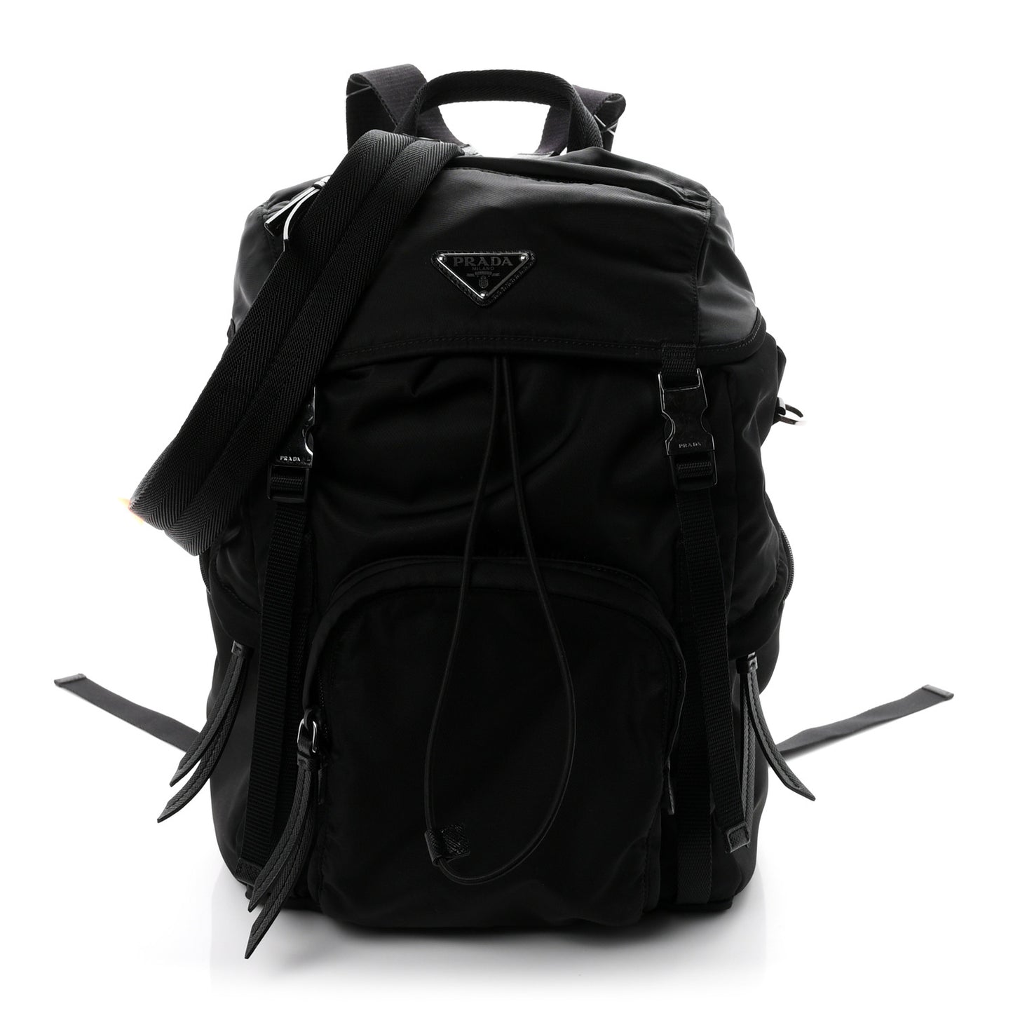 Re-Nylon Saffiano Logo Double Buckle Backpack Black