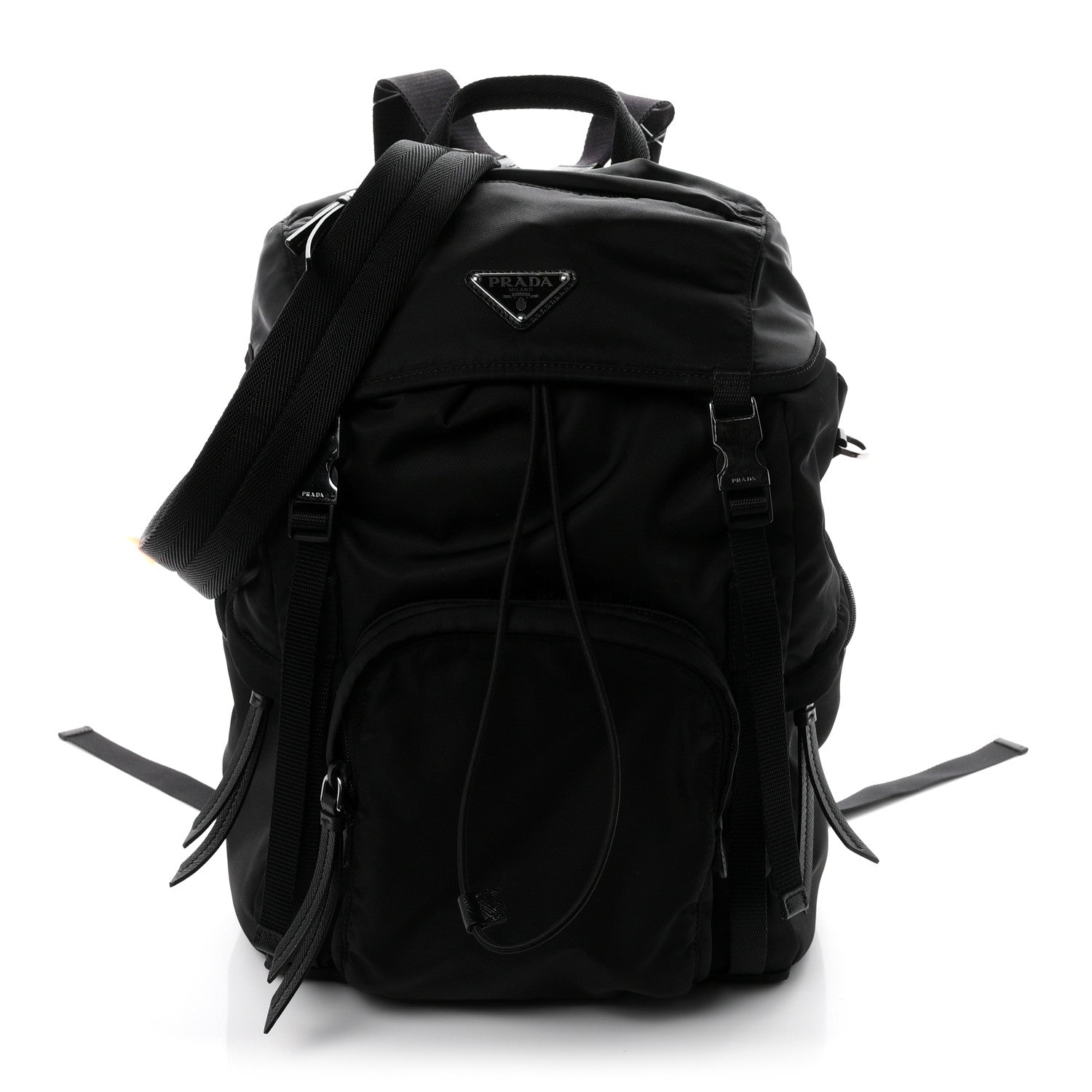 Prada Re-Nylon Saffiano Logo Double Buckle Backpack Black 1 of 9