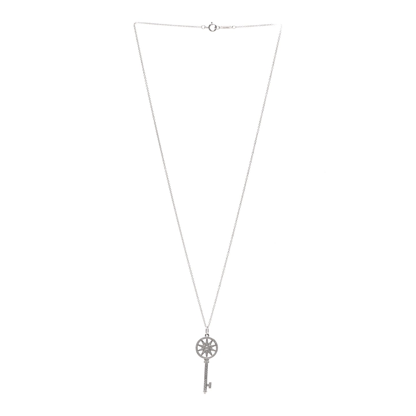 Platinum 18K White Gold Diamond Star Key Pendant Necklace