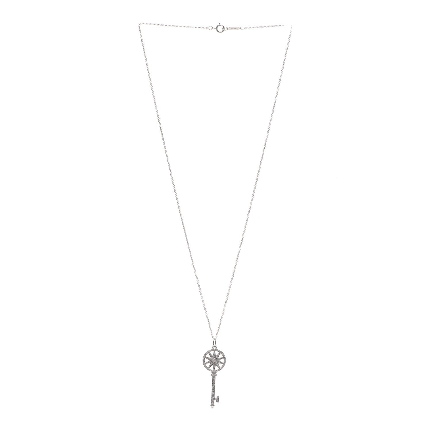 Tiffany Platinum 18K White Gold Diamond Star Key Pendant Necklace 3 of 5