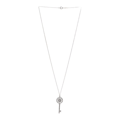 Tiffany Platinum 18K White Gold Diamond Star Key Pendant Necklace 3 of 5