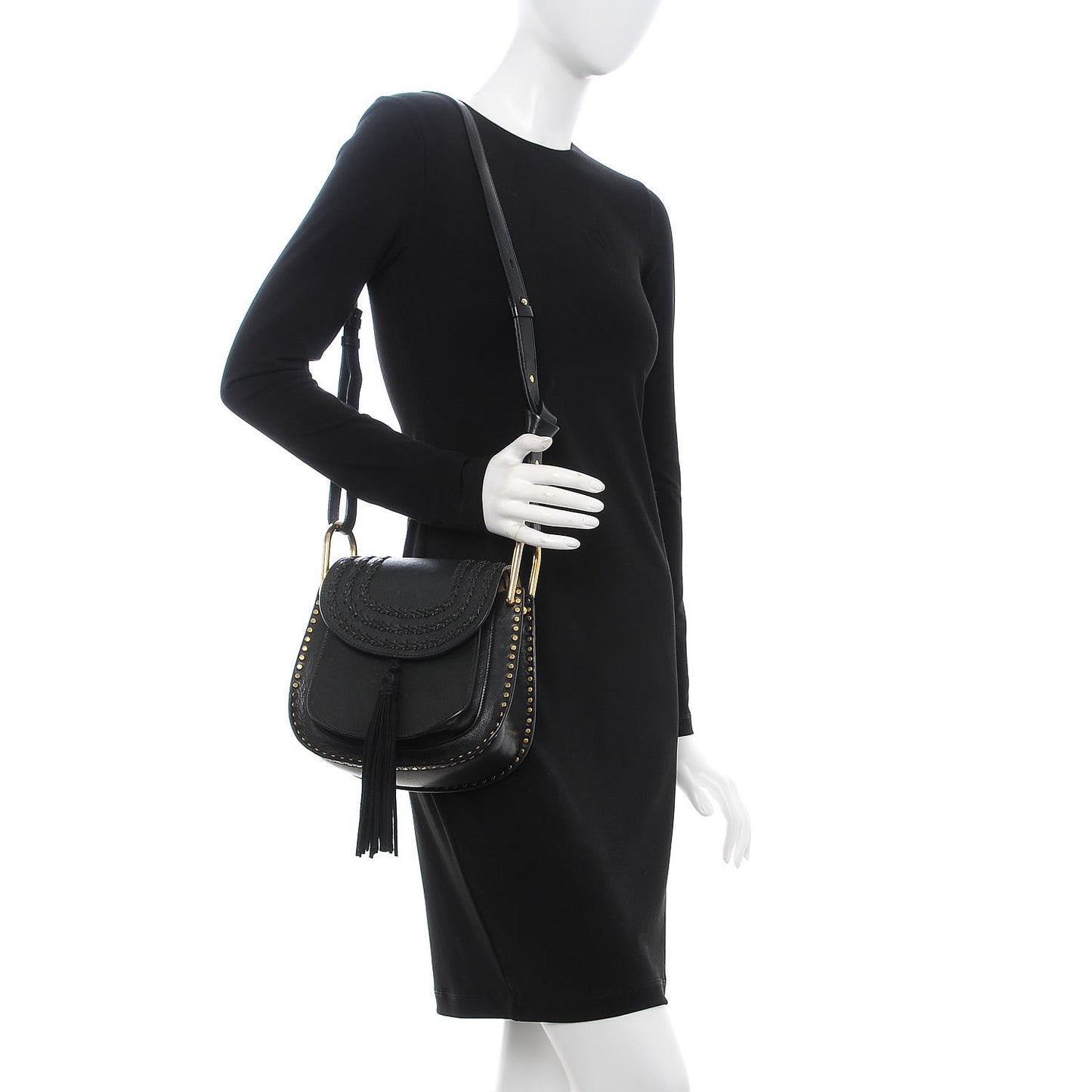 Calfskin Braided Small Hudson Shoulder Bag Black