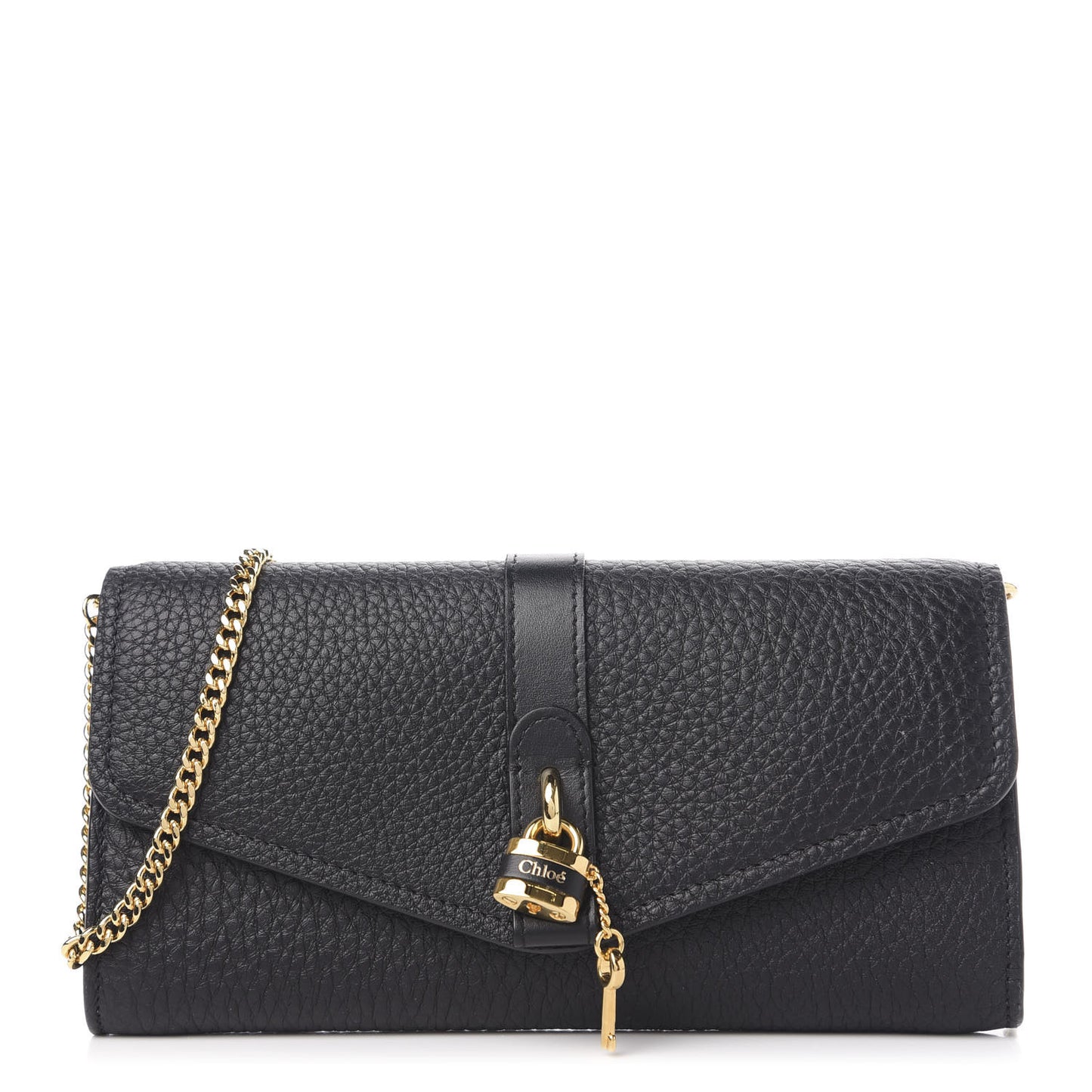 Shiny Grained Calfskin Aby Wallet on Chain Black