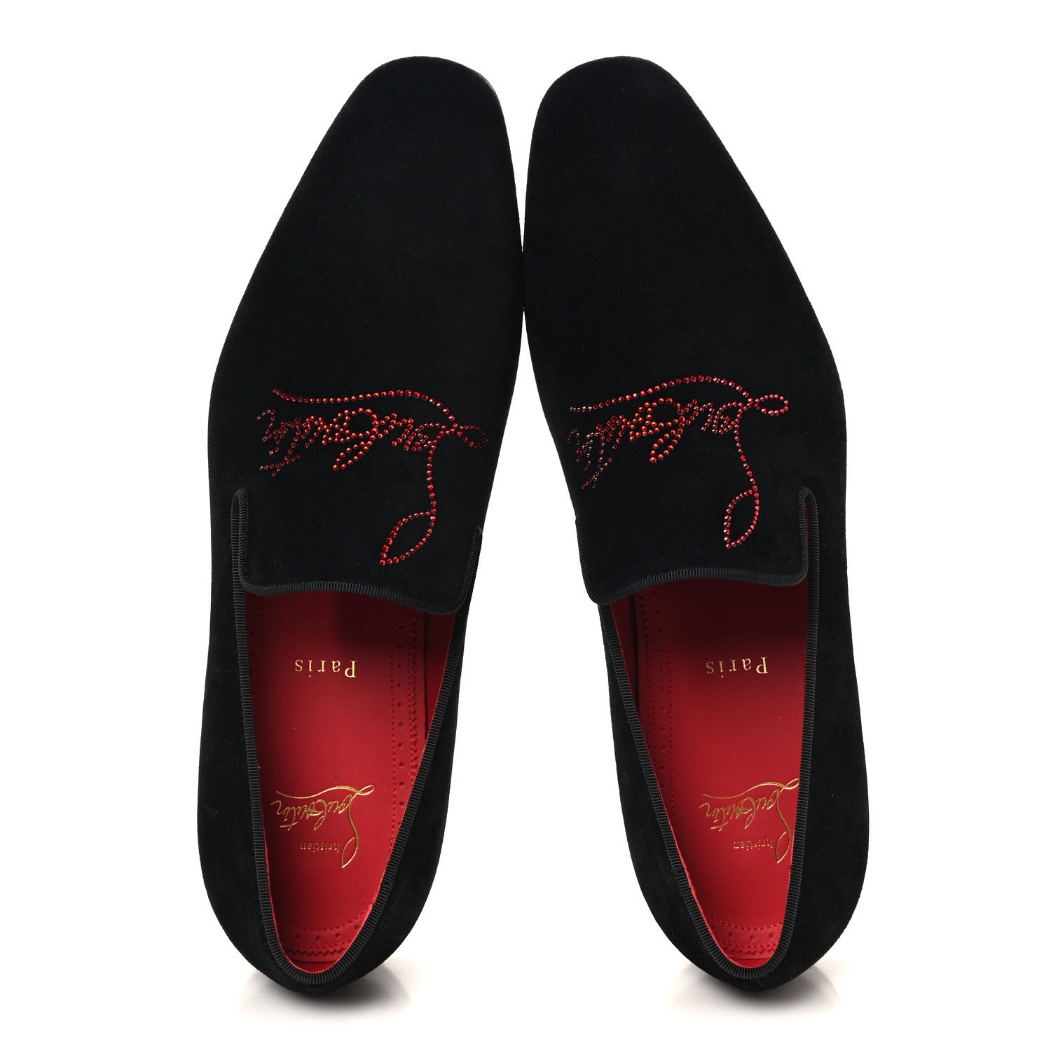 Christian Louboutin Veau Velours Strass Mens Navy Dandelion Flat Loafers 41 Black Loubi 2 of 9