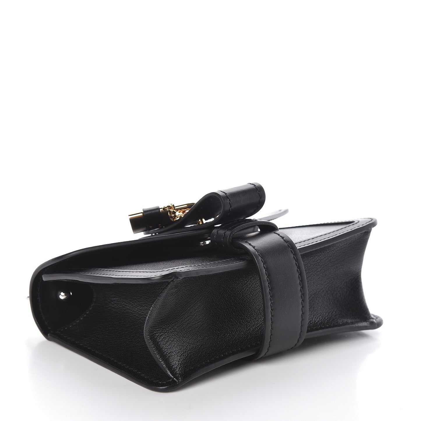 Shiny Goatskin Calfskin Aby Chain Shoulder Bag Black