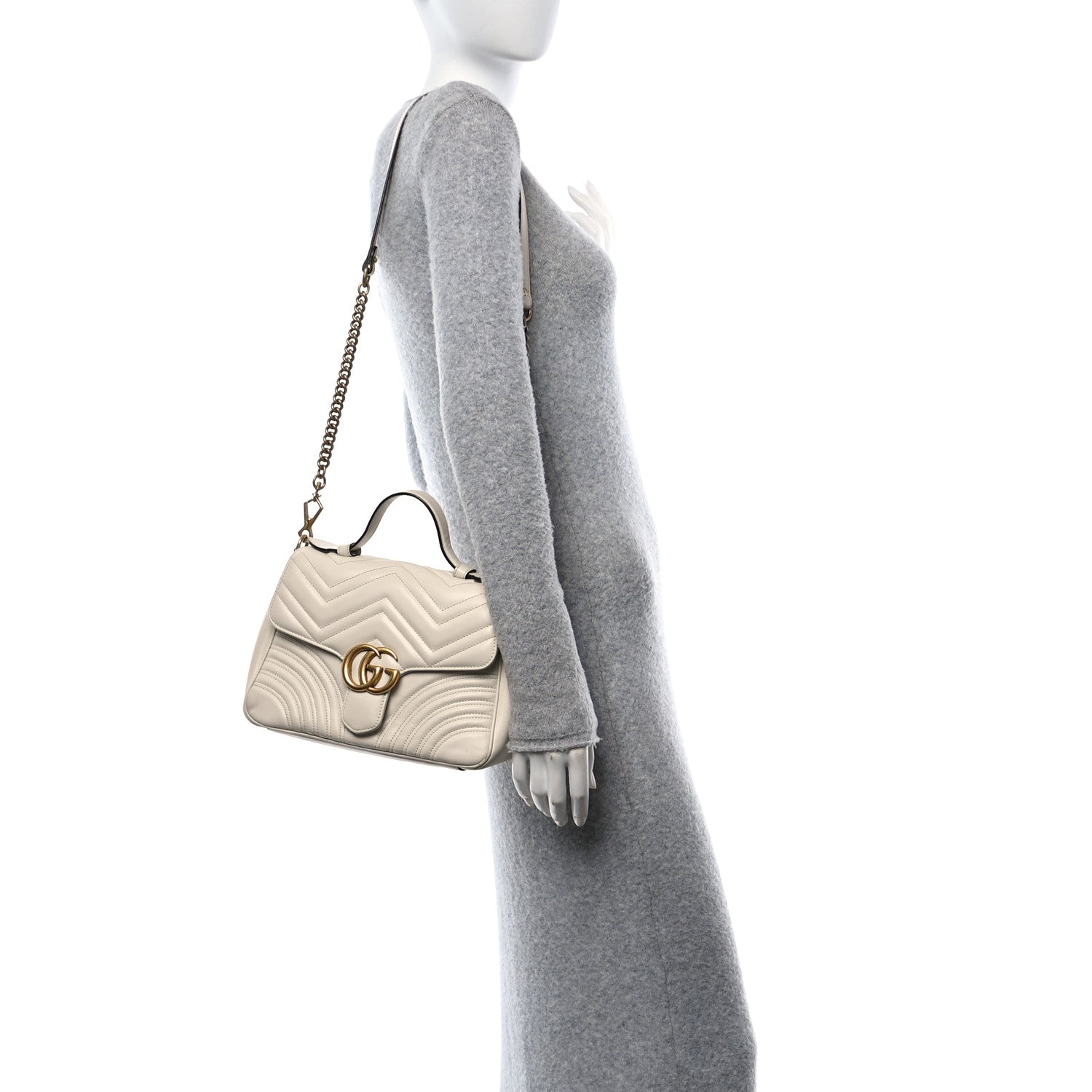 Gucci Calfskin Matelasse Small GG Marmont Top Handle Shoulder Bag White 3 of 18