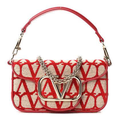 Valentino Garavani Toile Iconographe Goatskin Vlogo Small Loco Shoulder Bag Natural Rosso Valentino 1 of 10
