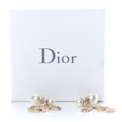 Christian Dior Pearl Crystal Tribales Dangle Chain Earrings Gold 5 of 5
