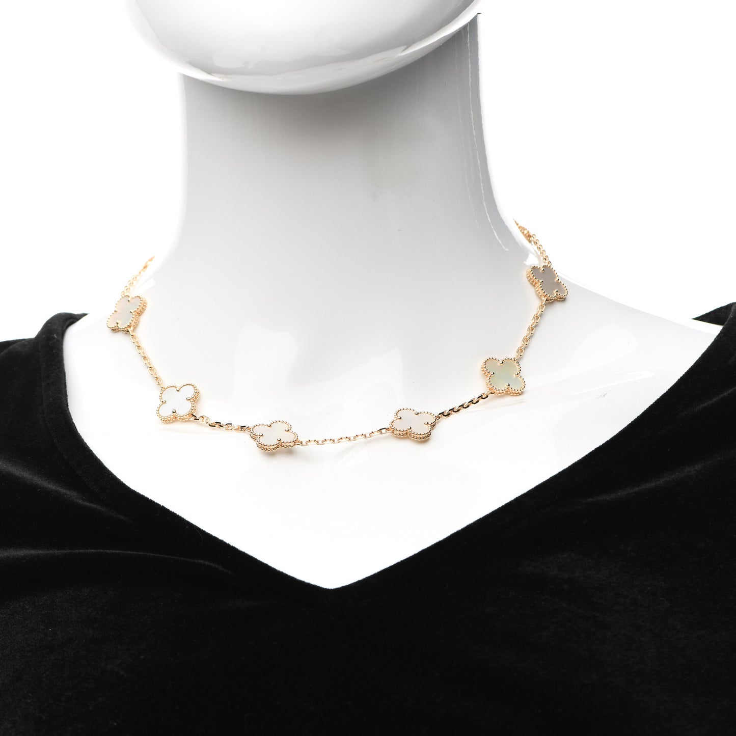 18K Yellow Gold Mother of Pearl 10 Motifs Vintage Alhambra Necklace