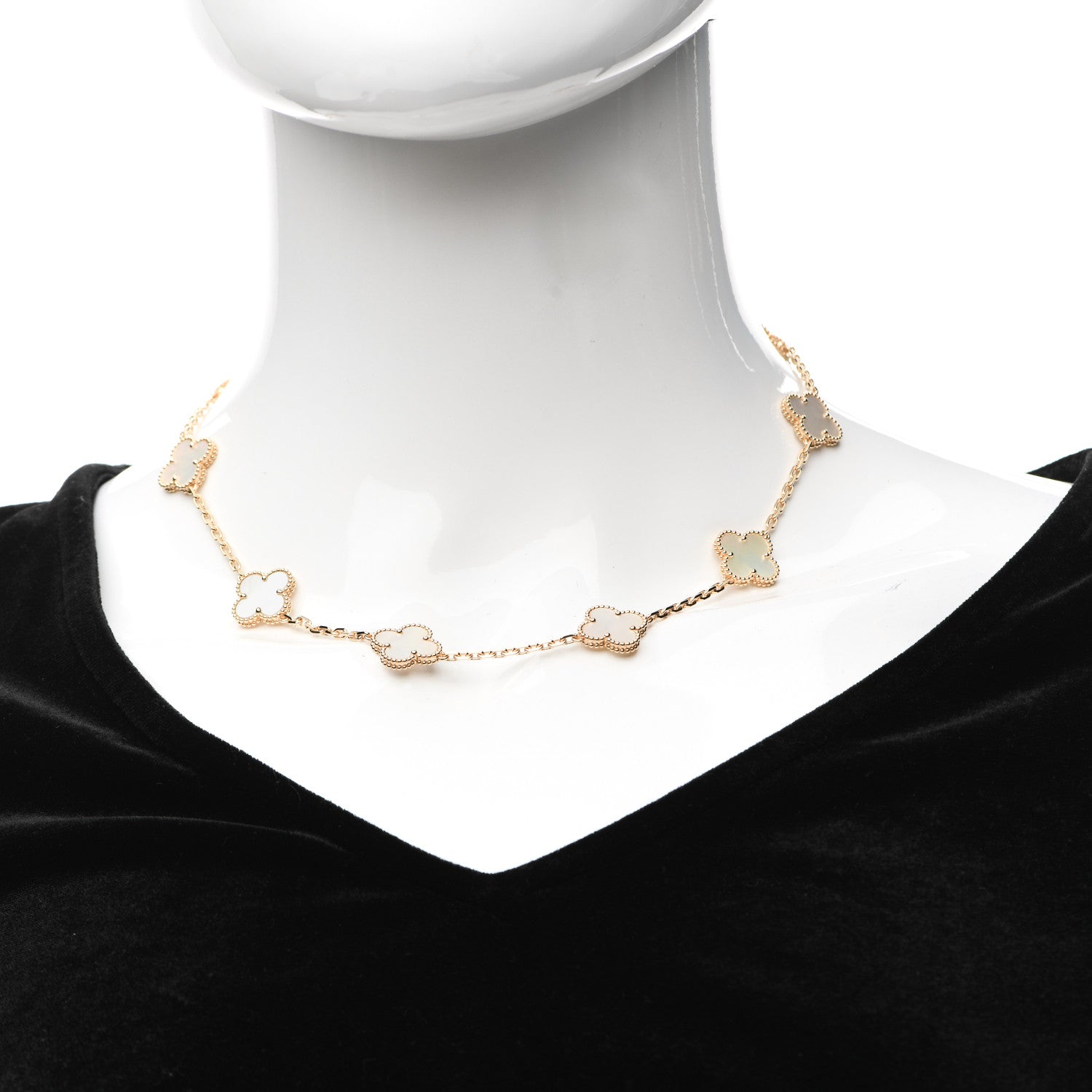 Van Cleef & Arpels 18K Yellow Gold Mother of Pearl 10 Motifs Vintage Alhambra Necklace 2 of 6