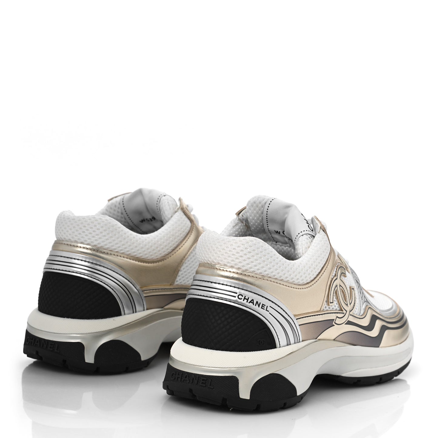 Fabric Laminated Calfskin Stretch CC Sneakers 36 White Gold Silver