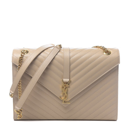 Saint Laurent Grain De Poudre Matelasse Chevron Large Monogram Satchel Nude Powder 1 of 9