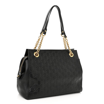 Gucci Guccissima Signature Medium Shoulder Tote Bag Black 3 of 10