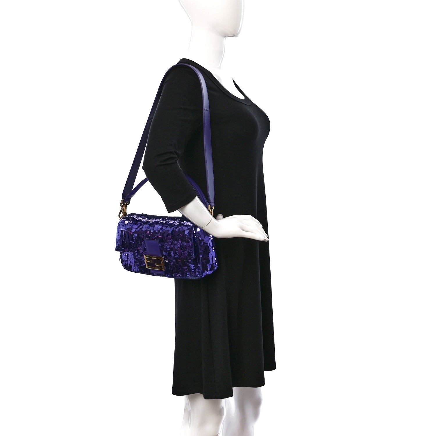 Fendi Sequin Paillettes Shiny Nappa Sex and the City Baguette Viola Purple Rain 2 of 8