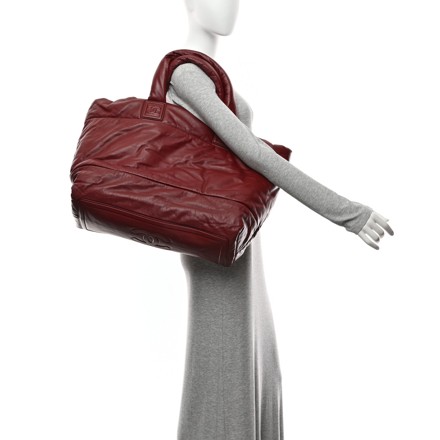 Lambskin Quilted Extra Large Coco Cocoon Reversible Tote Burgundy
