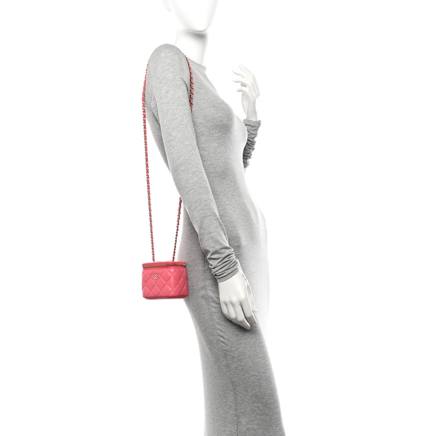 Lambskin Quilted Pearl Crush Mini Vanity Case With Chain Dark Pink
