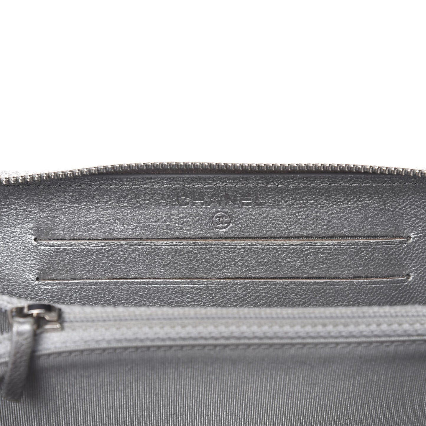 Metallic Sheepskin Chevron Quilted Medium Mademoiselle Vintage Zip Around Wallet Silver