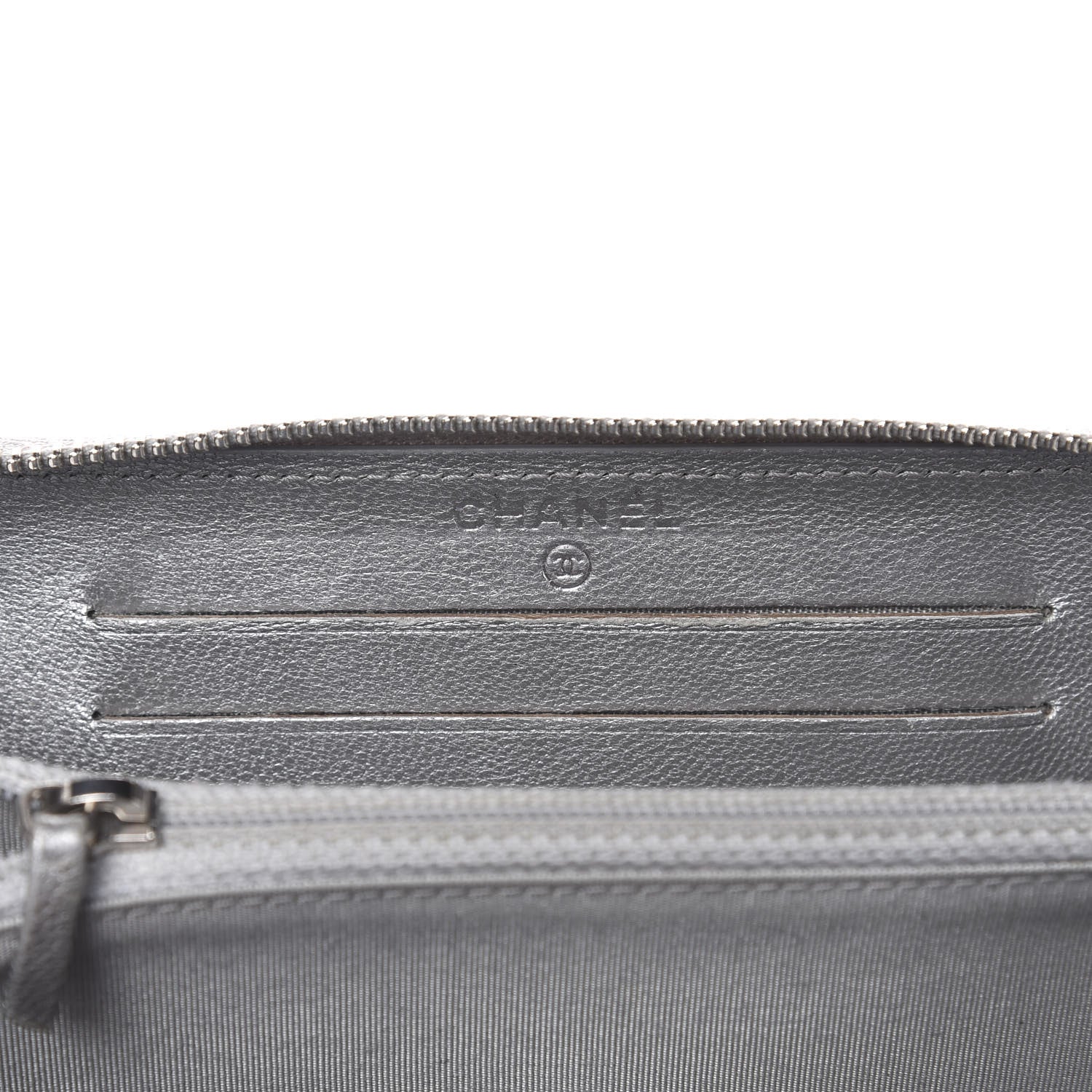 Chanel Metallic Sheepskin Chevron Quilted Medium Mademoiselle Vintage Zip Around Wallet Silver 14 of 14