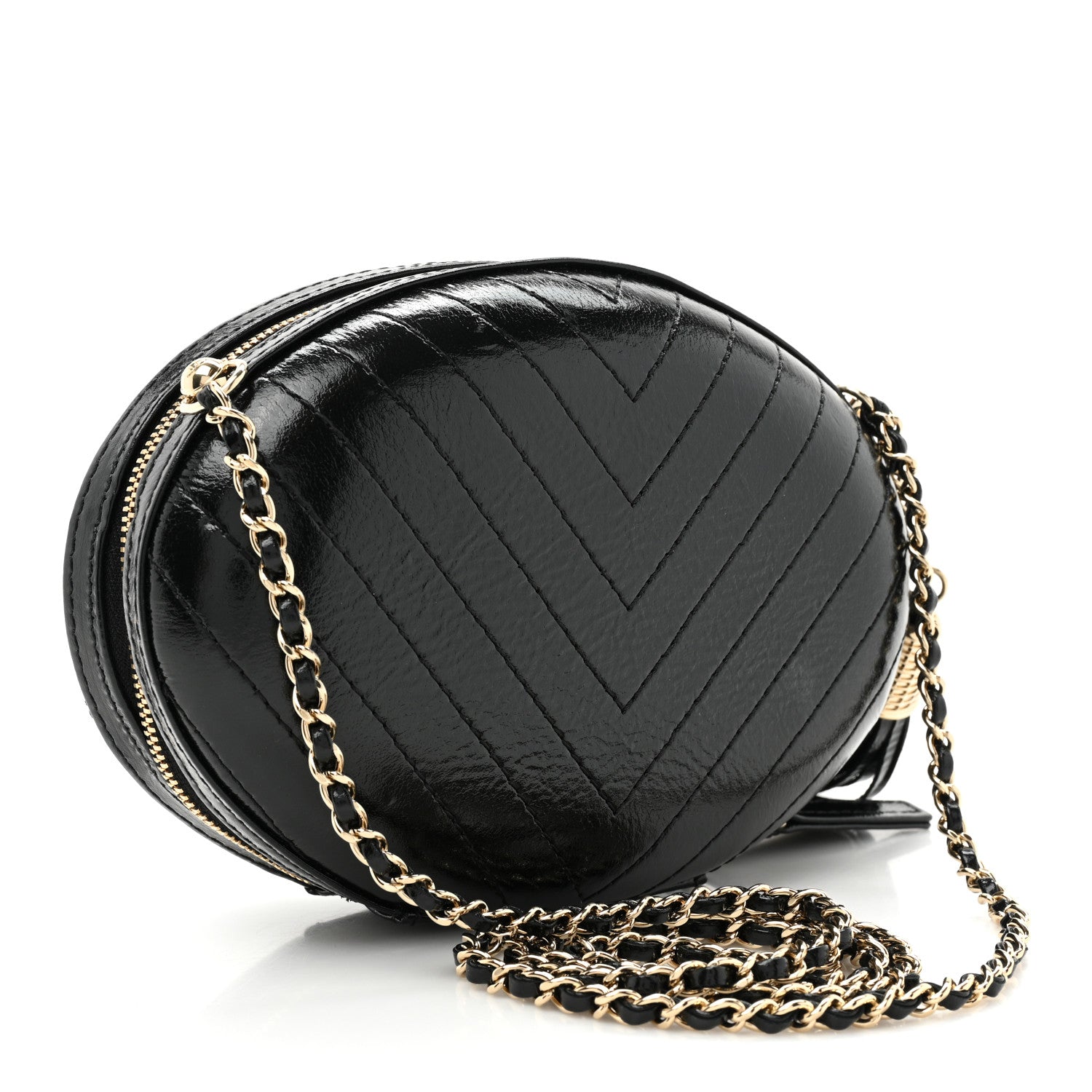 Chanel Lambskin Embroidered Chevron Quilted La Pausa Tassel Clutch Black 3 of 9