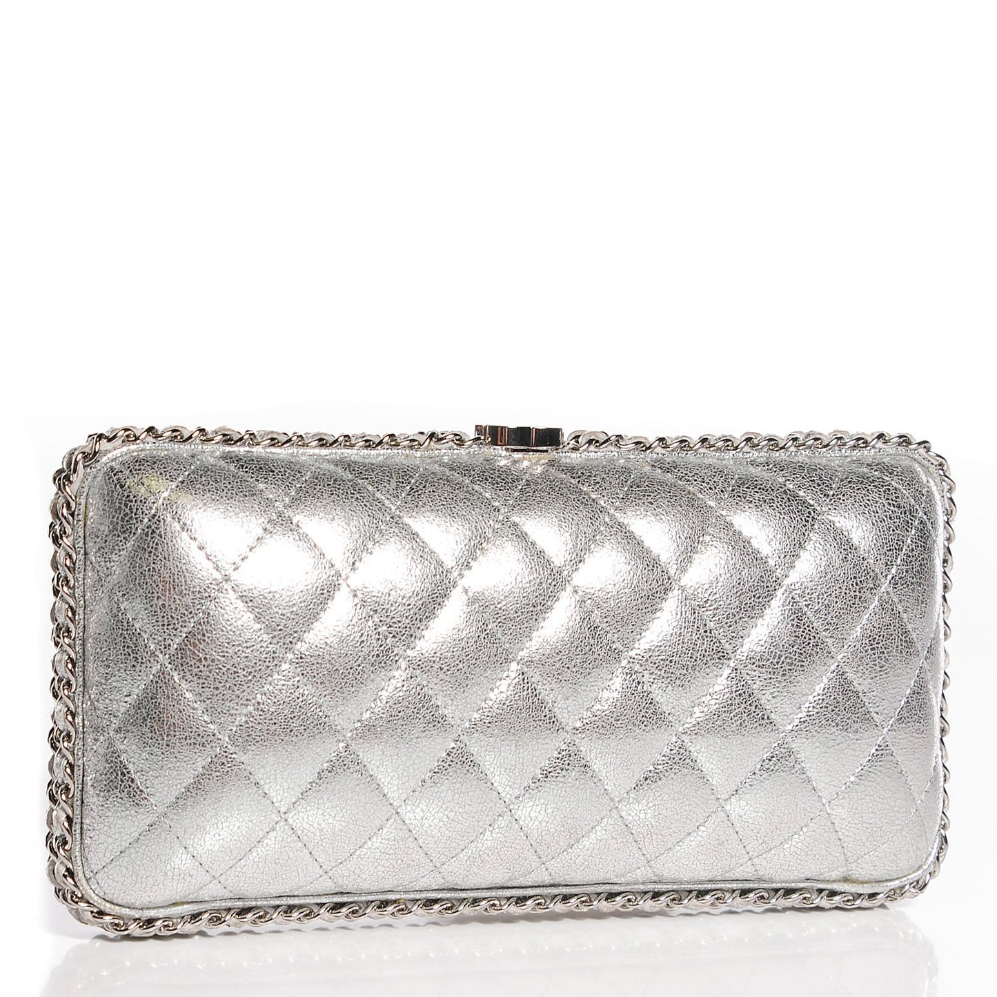 Metallic Lambskin Small Chain Around Clutch Silver