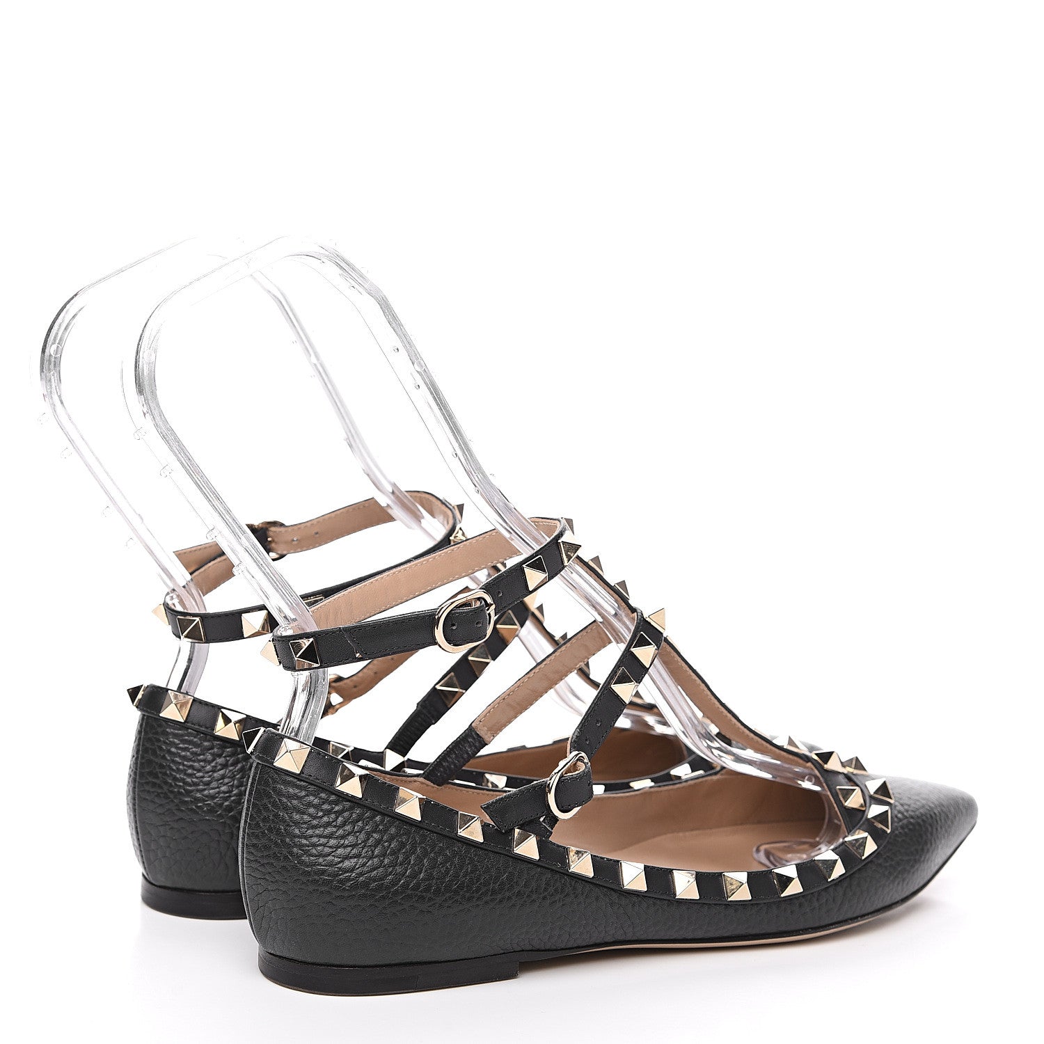 Valentino Garavani Pebbled Calfskin Rockstud Cage Ballerina Flats 37 Black 4 of 10