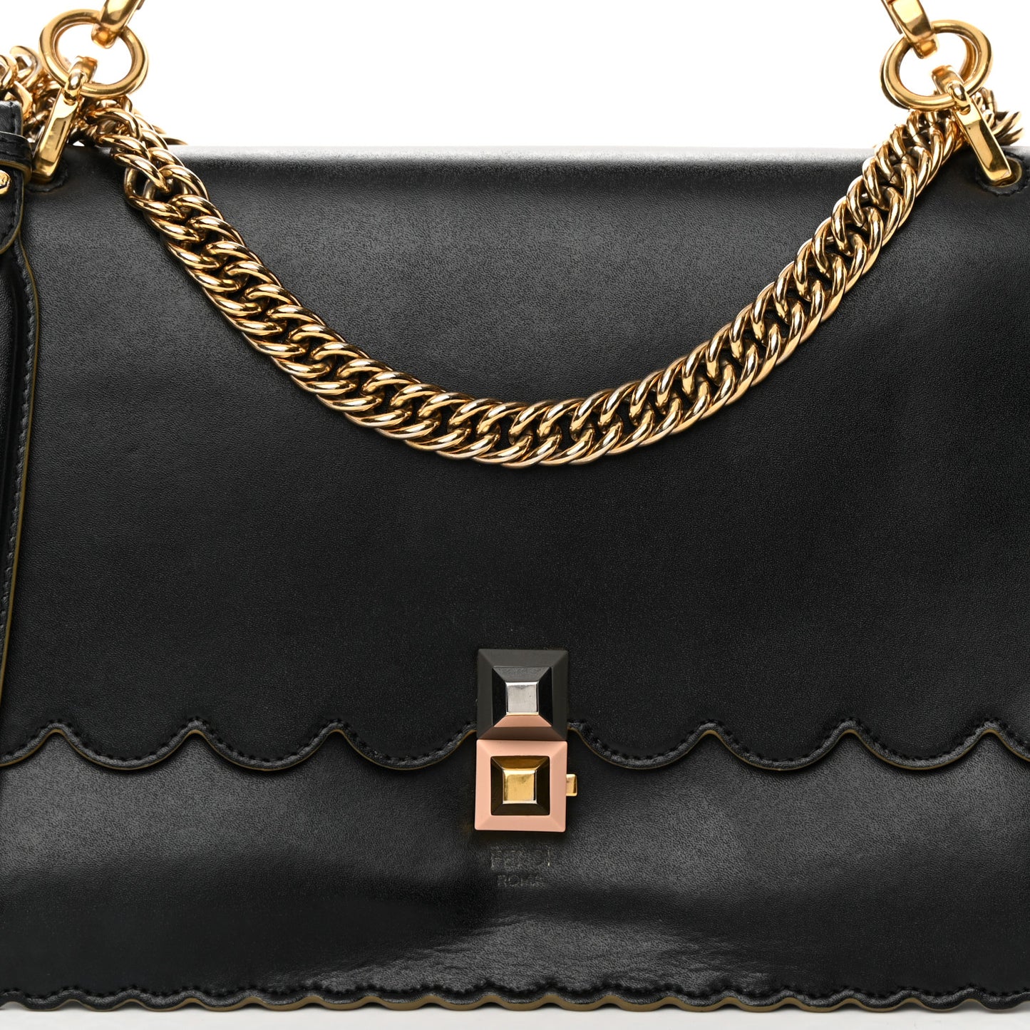 Vitello Liberty Scalloped Studded Kan I Shoulder Bag Black