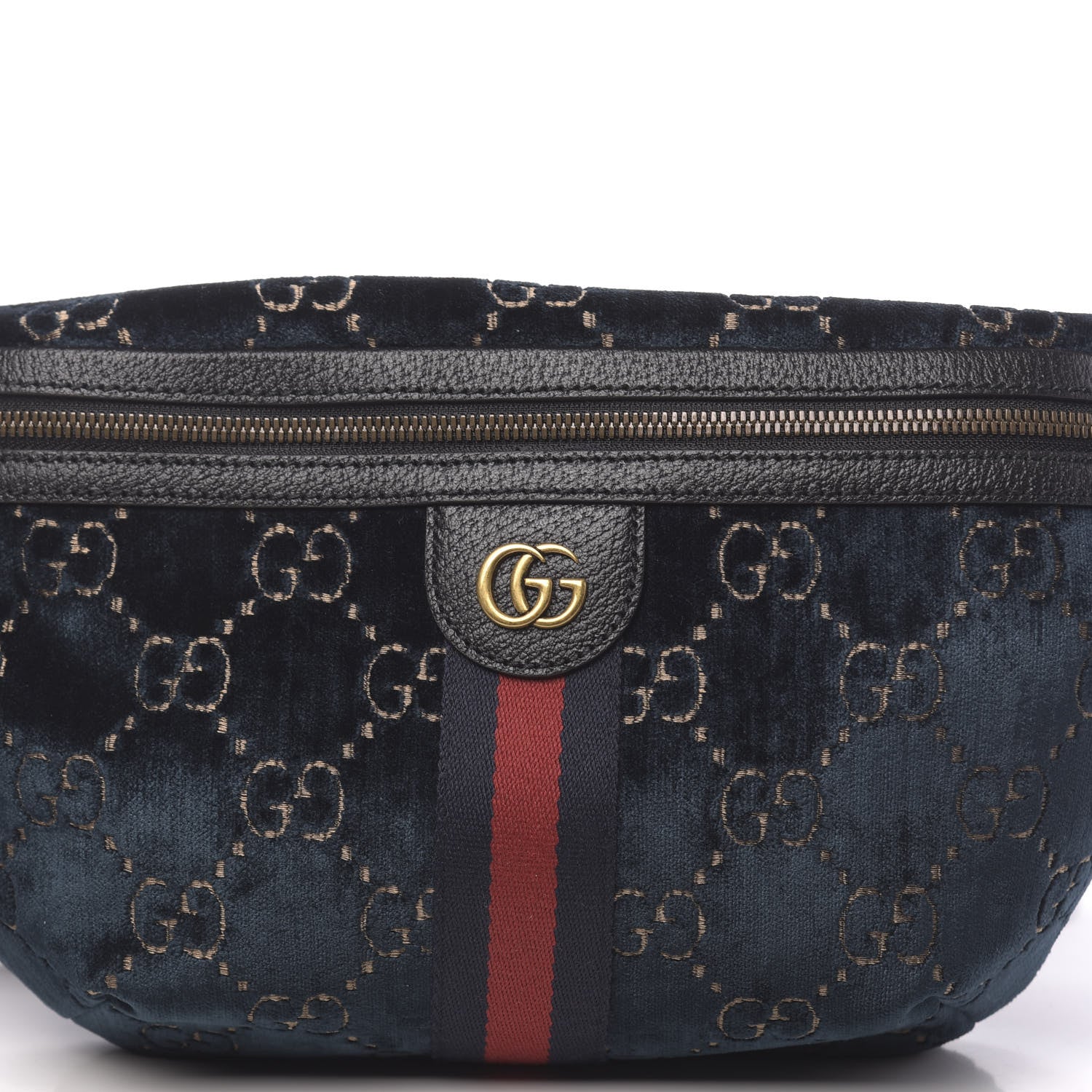 Gucci Velvet GG Monogram Web Belt Bag Blue Beige 10 of 10
