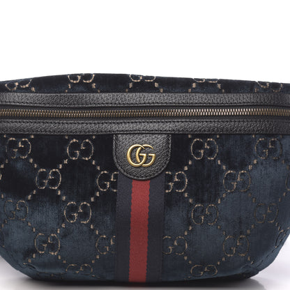 Gucci Velvet GG Monogram Web Belt Bag Blue Beige 10 of 10