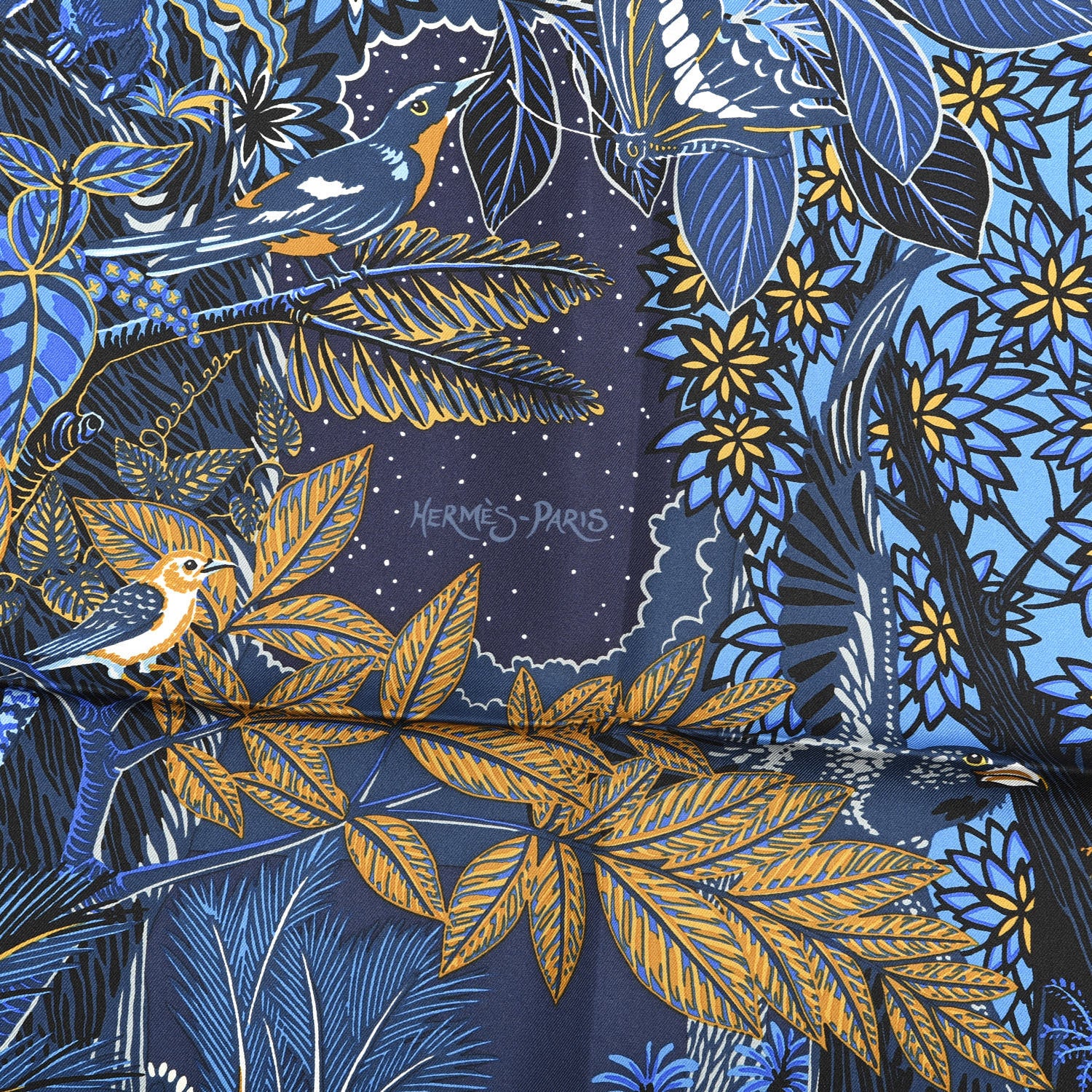 Hermes Silk Wild Singapore Scarf 90 Bleu Roy Gold Marine 3 of 5