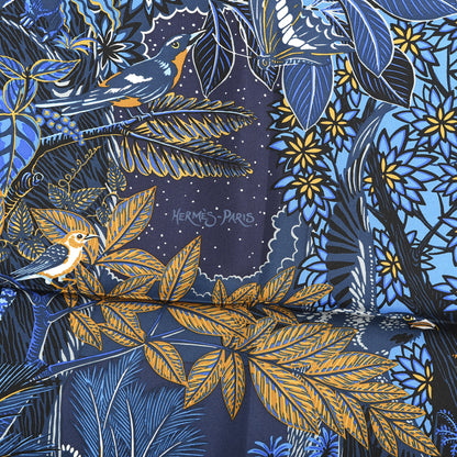Hermes Silk Wild Singapore Scarf 90 Bleu Roy Gold Marine 3 of 5