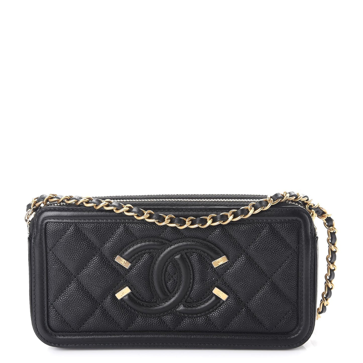 Caviar Quilted CC Filigree Clutch With Chain Black