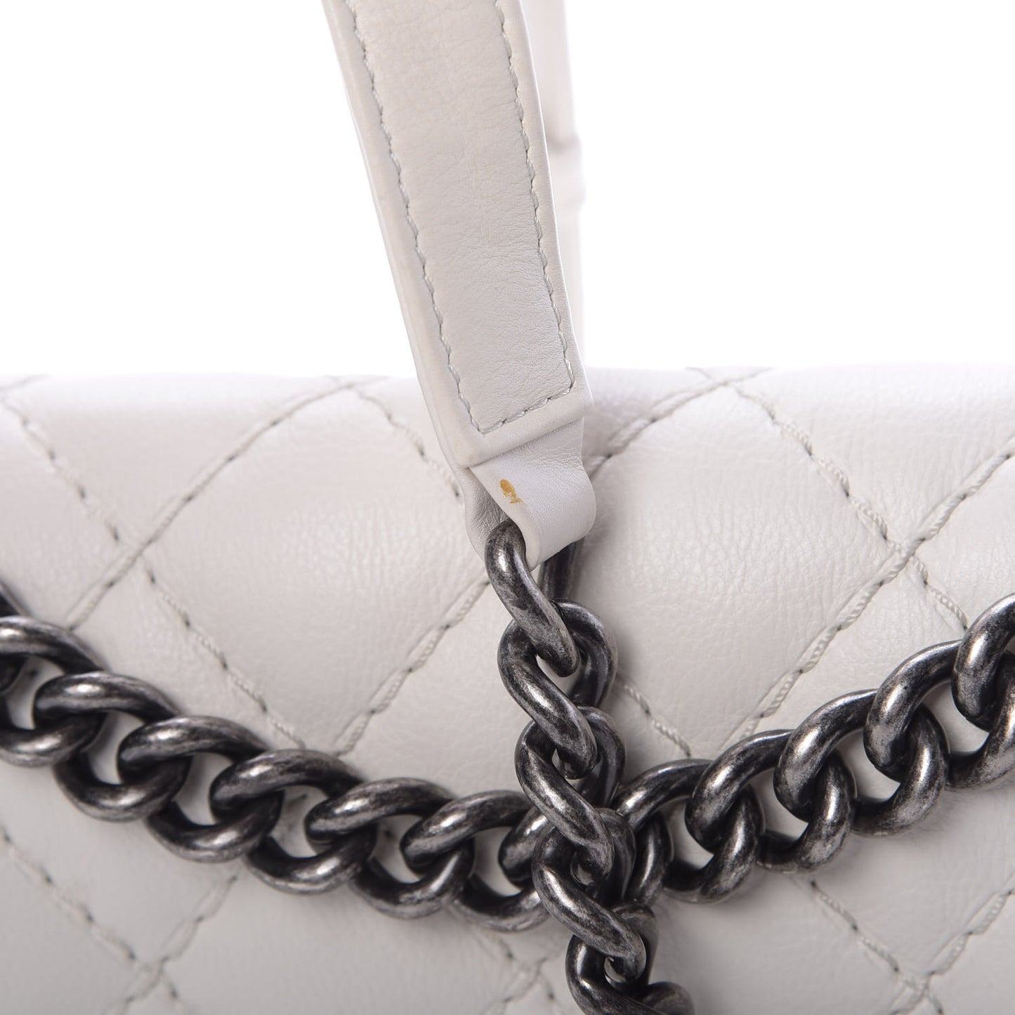 Calfskin Double Stitch Medium Boy Flap White