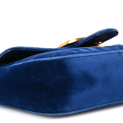 Gucci Velvet Matelasse Mini GG Marmont Shoulder Bag Cobalt Blue 10 of 11
