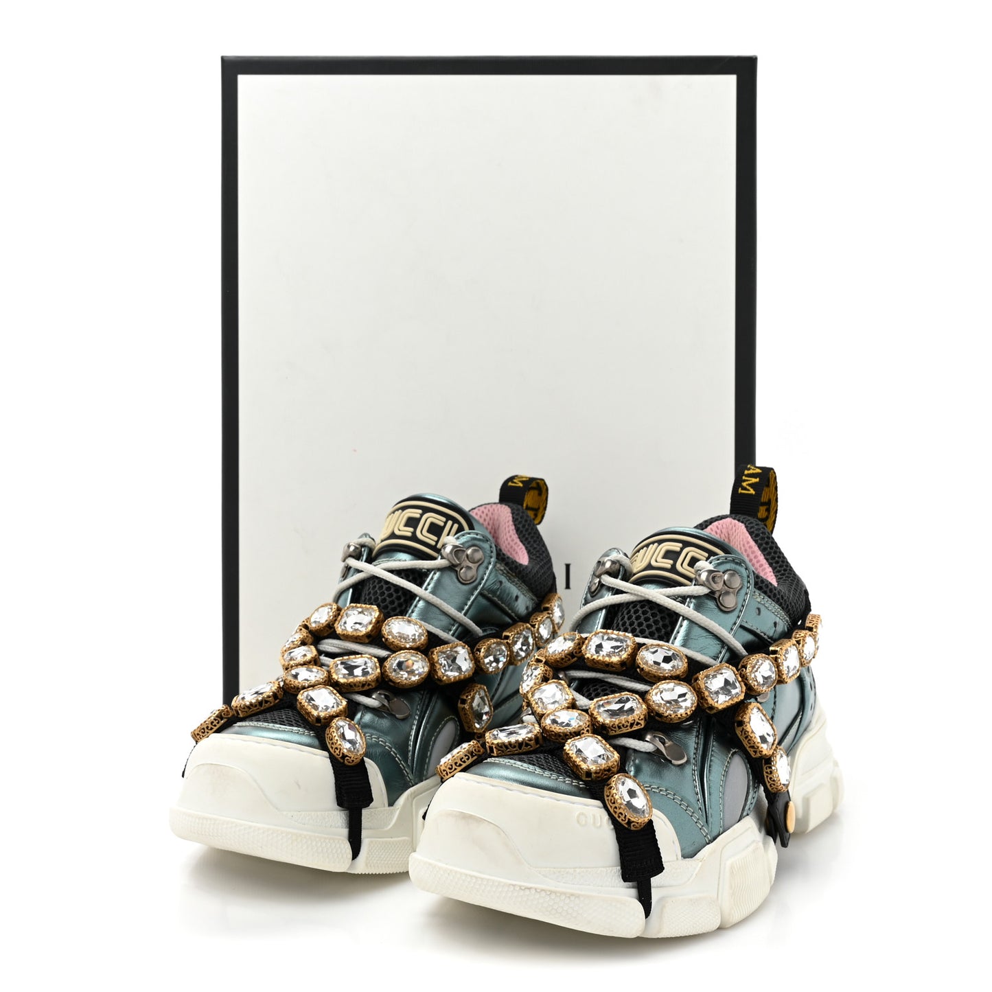 X SEGA Metallic Calfskin Removable Crystals Womens Flashtrek Sneakers 37.5 Lago